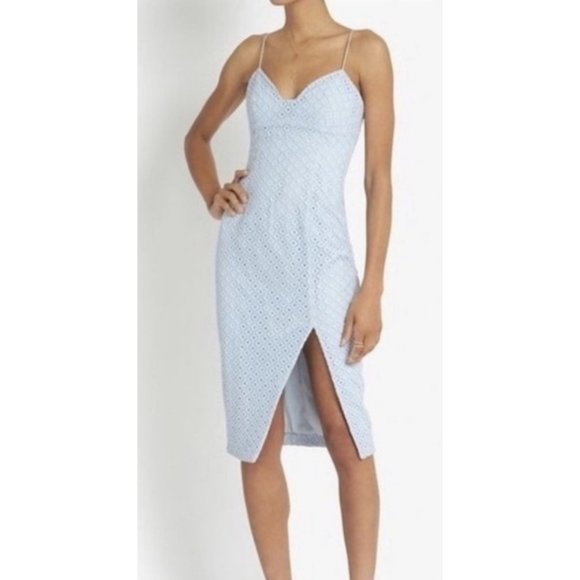 NICHOLAS Baby Blue Lace Eyelet Cut Out Pencil Dress - Size US 4 - Picture 1 of 16